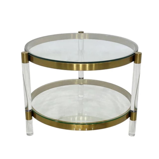 Table d'appoint Funke en argent avec verre trempé, acrylique et acier
