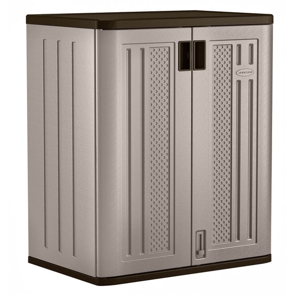 Suncast 9 Cu Ft Base Storage Cabinet with Shelves, Platinum Metallic/Slate