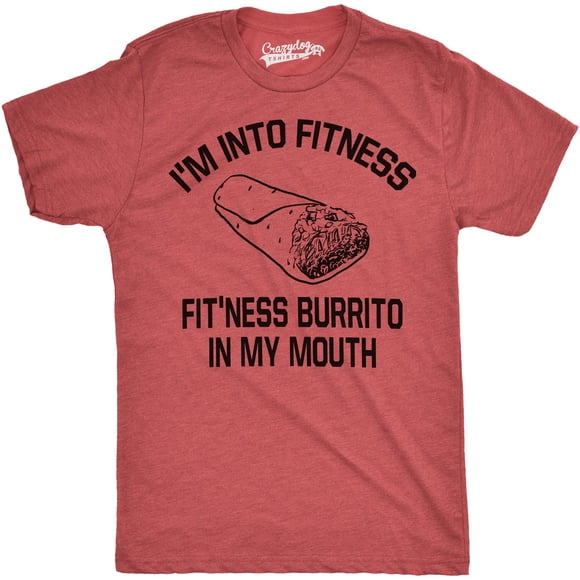 Mens Fitness Burrito Funny Gym T shirt Sarcasm Hilarious Workout Novelty Tees (Heather Red) - XL
