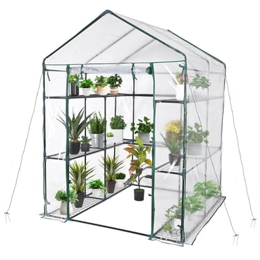 57" x 56" x 76" Large Greenhouse, 3 Tiers 6 Shelves Sturdy Green House with PVC Cover Roll Up Zipper Door for Garden Lawn Growing