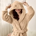 thumbnail image 4 of AherBiu Womens Robes Lightweight Fuzzy Fleece Warm Midi Bathrobe Soft Plush Belted Robe with Hood, 4 of 7