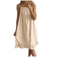 thumbnail image 5 of cfhntfmh Summer Dresses for Women Cute Ribbed Ruched Spaghetti Strap Sleeveless Nightwear Lounge Ruffle Hem Pajama Dress, 5 of 5