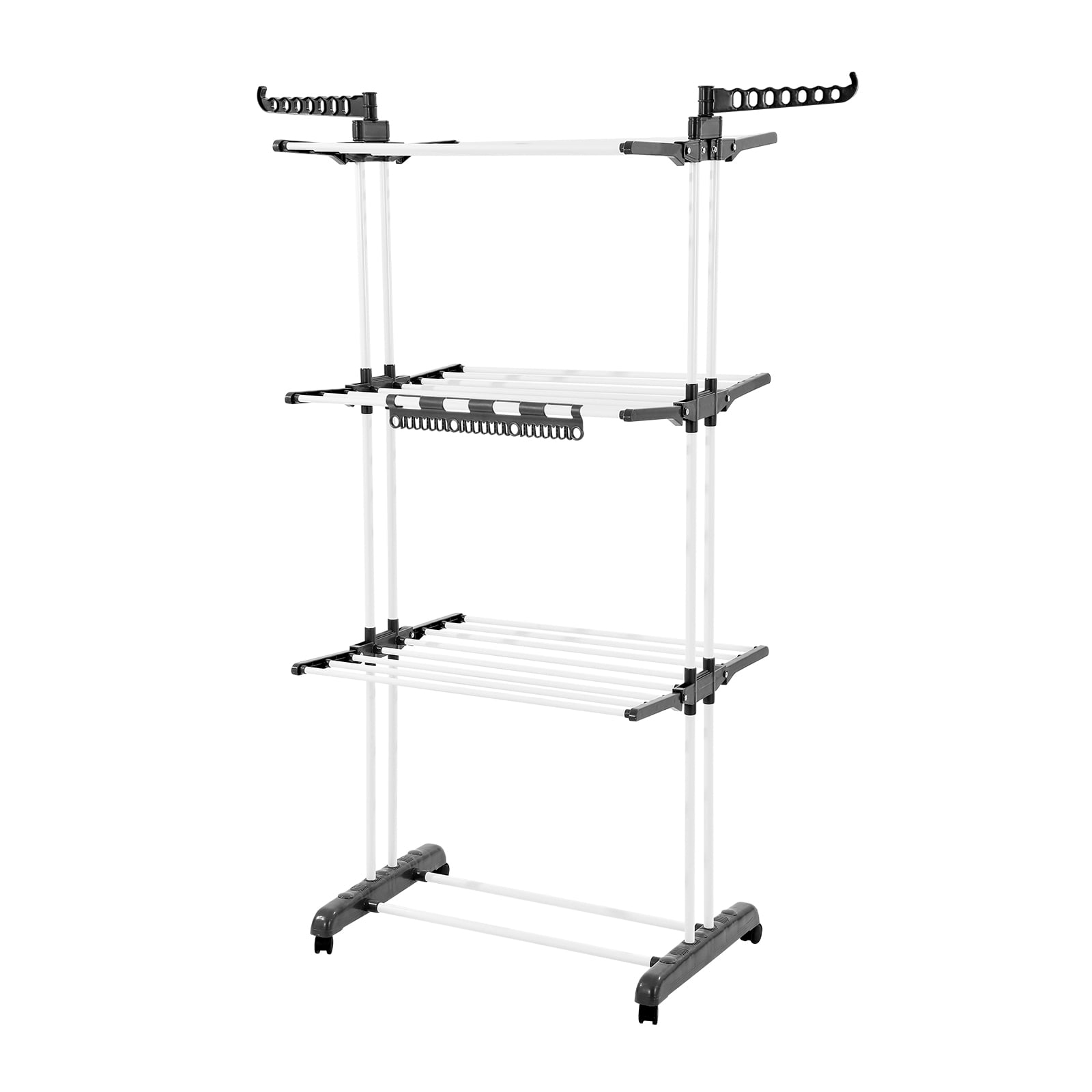 KFFKFF Clothes Drying Rack, 4-Tier Foldable Laundry Dryer Rack, Metal Drying Racks with 24 Drying Rods, Free-Standing and Portable Hanger