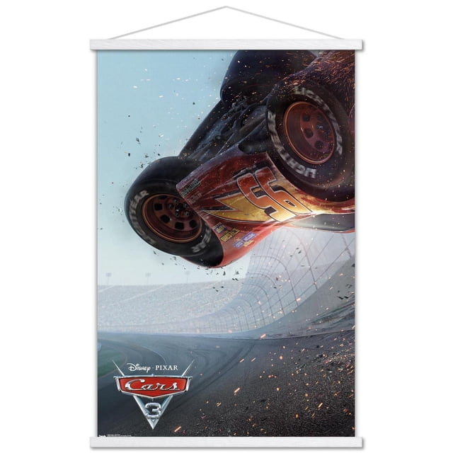 Disney Pixar Cars 3 - One Sheet Wall Poster, 22.375" x 34", showing a red race car with number 95 flipping upside down on a racetrack with sparks and debris, printed on glossy poster paper suitable for decorating bedrooms or offices.