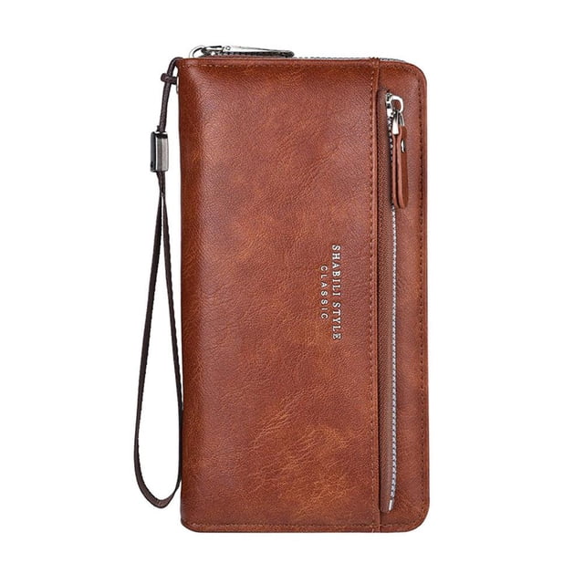 Mens Long Wallet with External Card Slots Mens Clutch Bag in Soft Leather