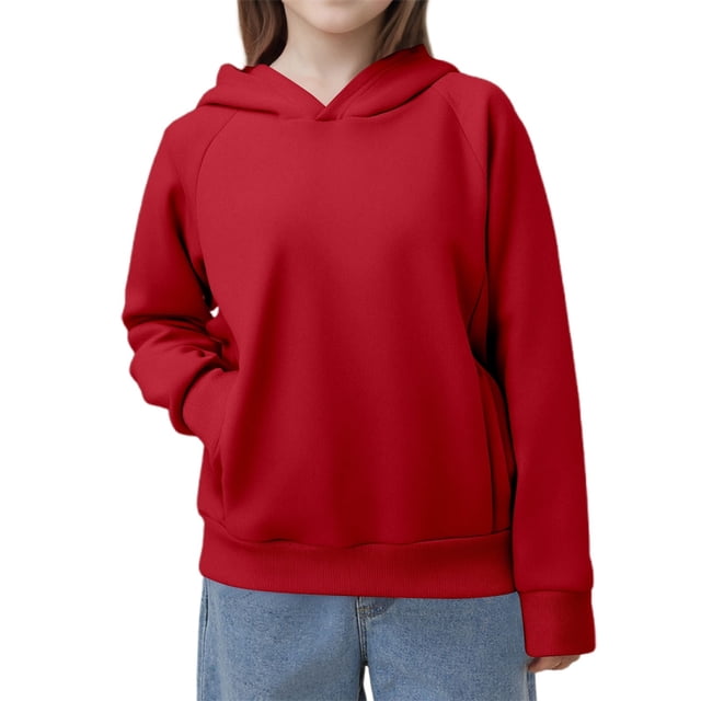 Aocisk Chandail à Capuchon Décontracté pour Filles, Uni, Confortable, Athlétique, Rouge, 7-8 Ans