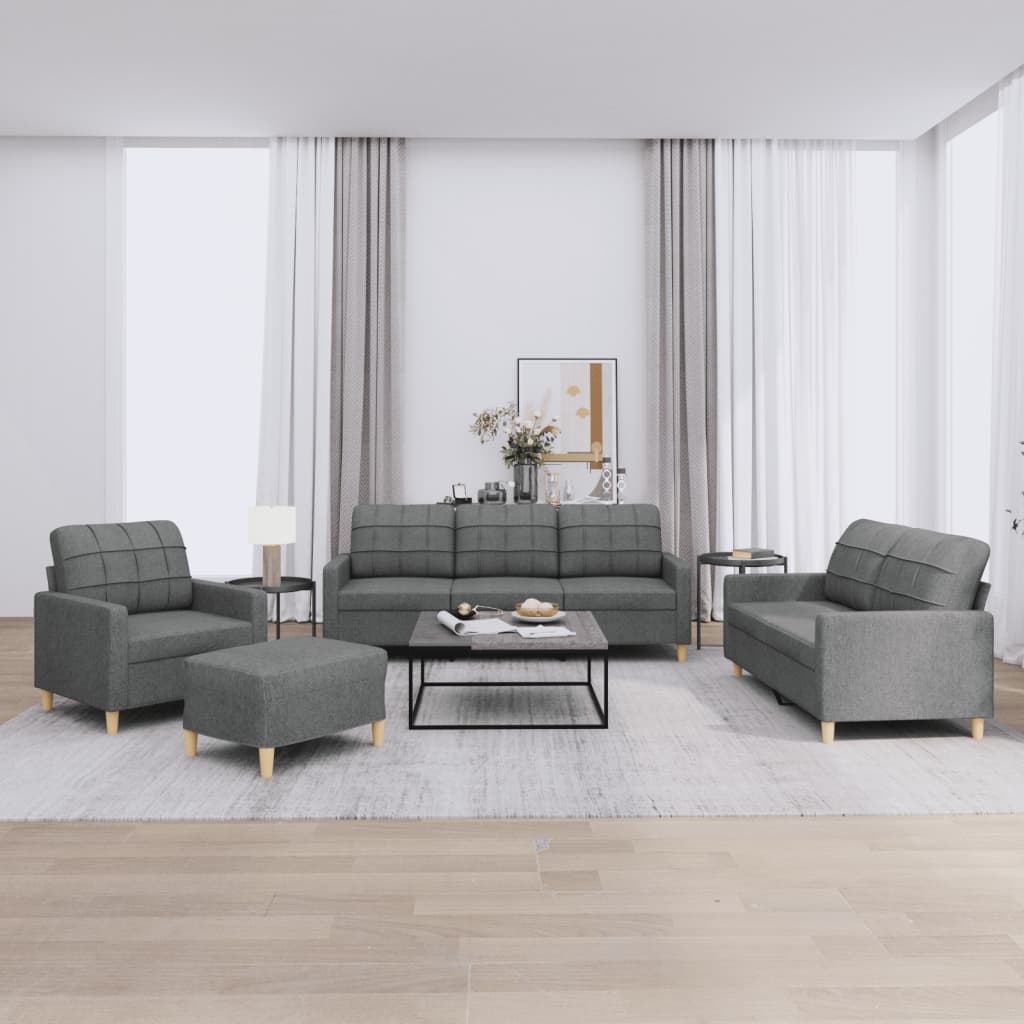 vidaXL Ensemble de Canapé 4 Pcs avec Coussins Tissu Gris Foncé