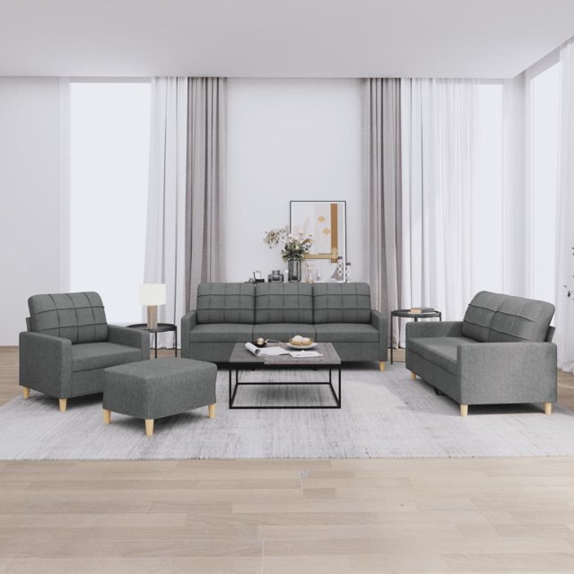 vidaXL Ensemble de Canapé 4 Pcs avec Coussins Tissu Gris Foncé