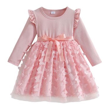 FhsagQ Robes Robes de Noël pour Filles 7-8 Remise des Diplômes Tout-Petits Enfants Filles Manches Longues Nœud Imprimés Robes Robe Vêtements Robes de Noël pour Filles 14-16 Taille 5-6 Ans