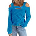 thumbnail image 2 of Pisexur Crewneck Shirts for Women Solid Color Off-shoulder Patchwork Tunic Tops Halter-Neck Long Sleeve Compression Shirts Athletic Tight Workout Top, 2 of 6