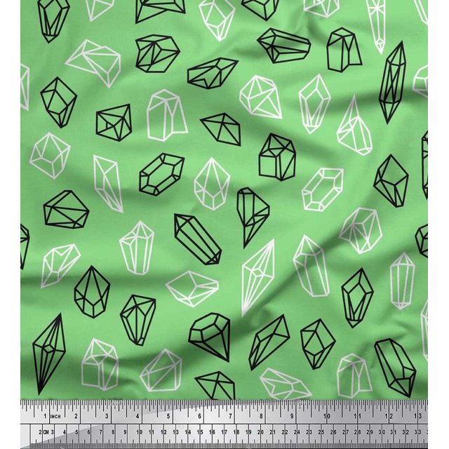 Soimoi Green Moss Georgette Fabric Crystal Stone Geometric Print Fabric by Yard 42 Inch Wide