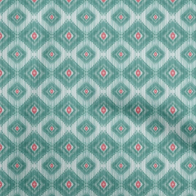 oneOone Velvet Teal Green Fabric Asian Ikat Craft Projects Decor Fabric Printed By The Yard 58 Inch Wide