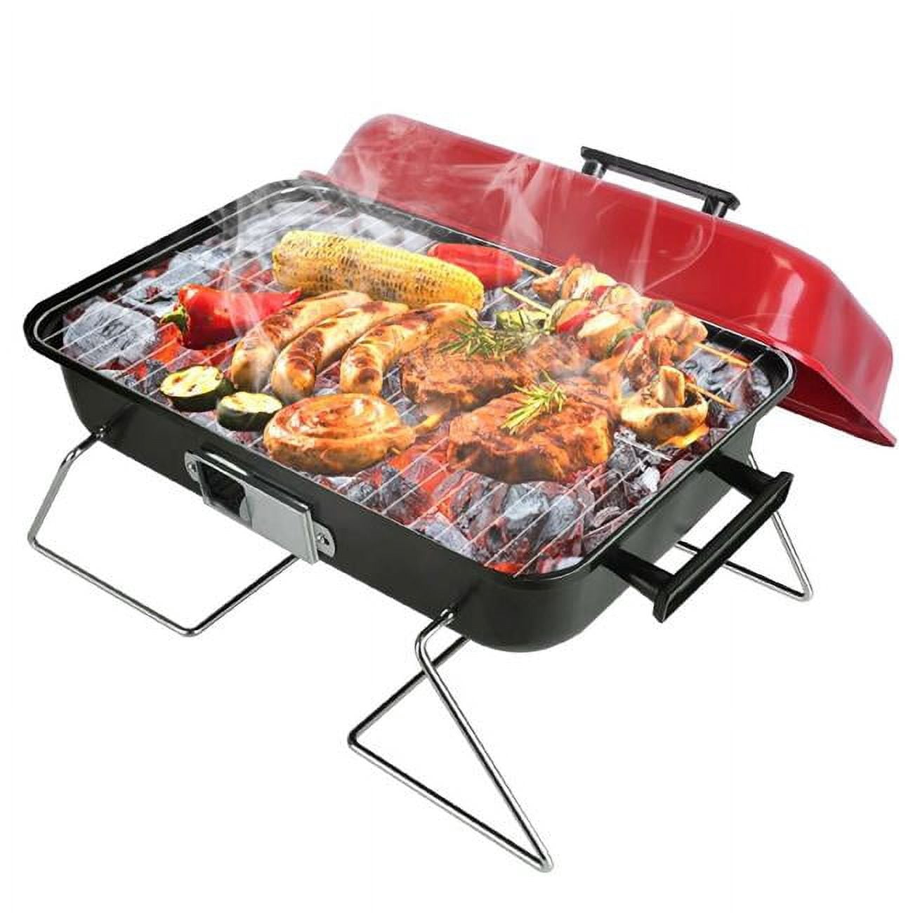 Fresh Fab Finds FFF-GPCT4293 Portable Charcoal Grill Outdoor Tabletop Grill Small Barbecue Smoker Folding BBQ Grill with Lid for Backyard Camping Picnics Beach, Red