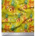 thumbnail image 1 of Soimoi Yellow Poly Georgette Fabric Lily & Pine Fruits Printed Fabric 1 Yard 42 Inch Wide, 1 of 3