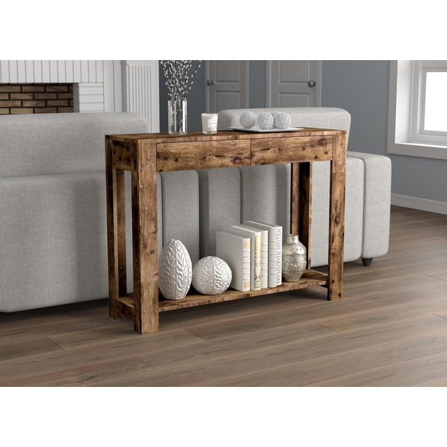 Safdie & Co. Console Table 40L Brown Reclaimed Wood 2 Drawers 1 Shelf