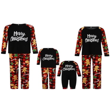 EIMELI Ensemble de Pyjamas de Noël Assortis pour la Famille Gingerbread Man Pjs Imprimés Haut et Pantalon de Dessin Animé Combinaison Vêtements de Nuit Ensembles