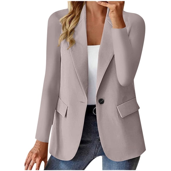Summer Blazers Women's Fashion Solid Button Suit Coat Long Sleeve Hatless Casual Coat/Jackets Ladies Blazers Beige XL