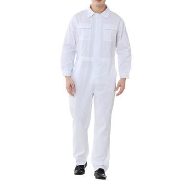 TOPTIE Workwear Mechanic Coverall 8.5 oz Polyester Cotton Blend Size Regular-White-L Regular
