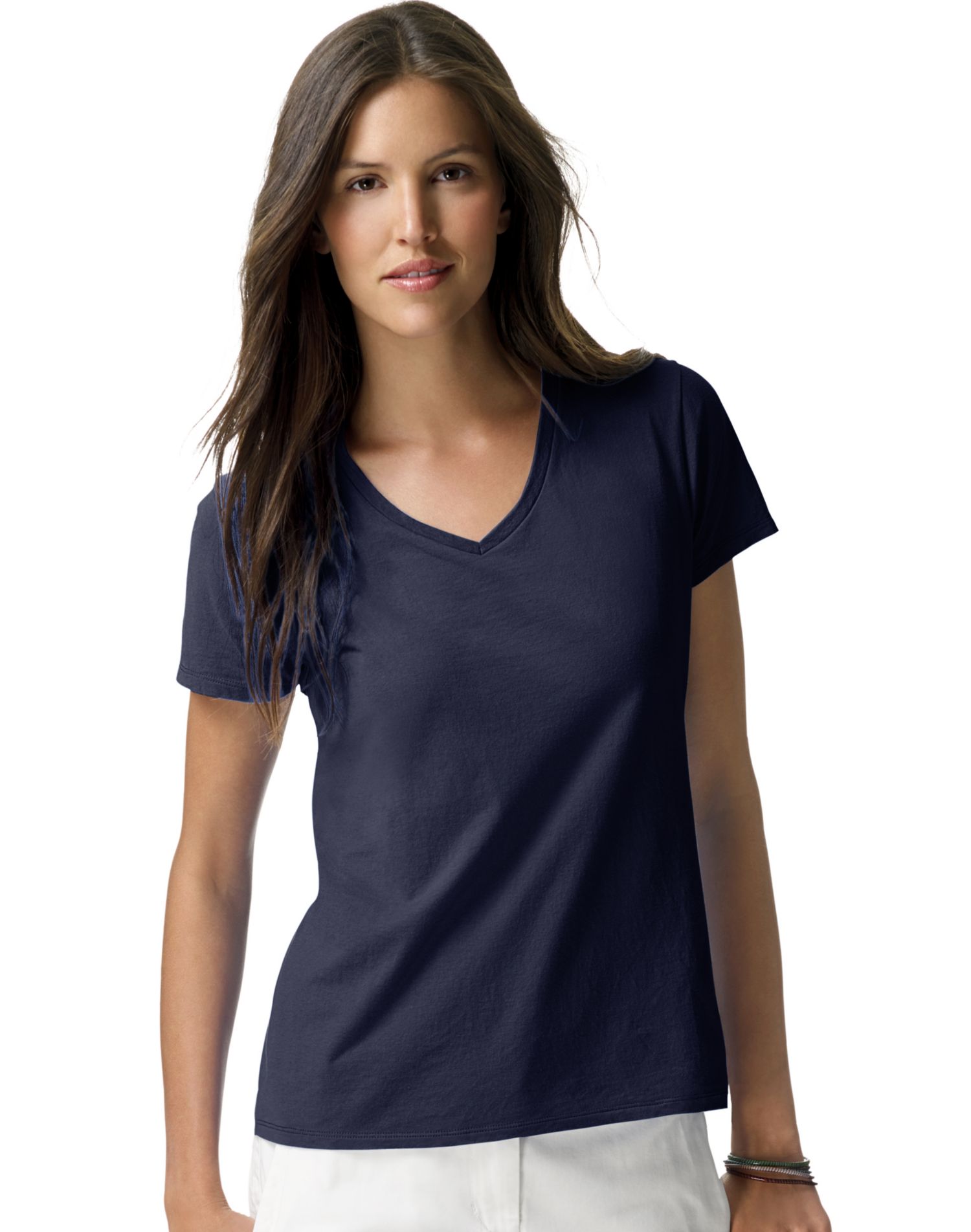 Hanes Womens Nano-T V-Neck T-Shirt, XS, Vintage Navy