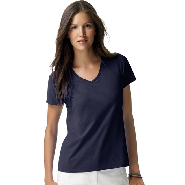 Hanes Womens Nano-T V-Neck T-Shirt, XS, Vintage Navy
