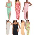 thumbnail image 3 of MesaSe Femmes Col Capot Bretelles Spaghetti Midi Robe Côté Divisé Sans Manches Dos Froncé Bodycon Formelle Longues Robes, 3 of 4