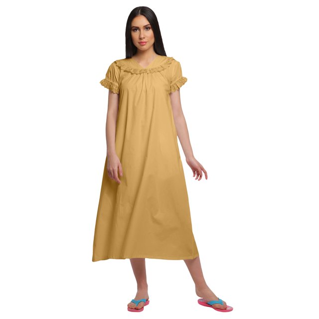 Moomaya Robe de Nuit en Coton Unie pour Femmes à Manches Courtes