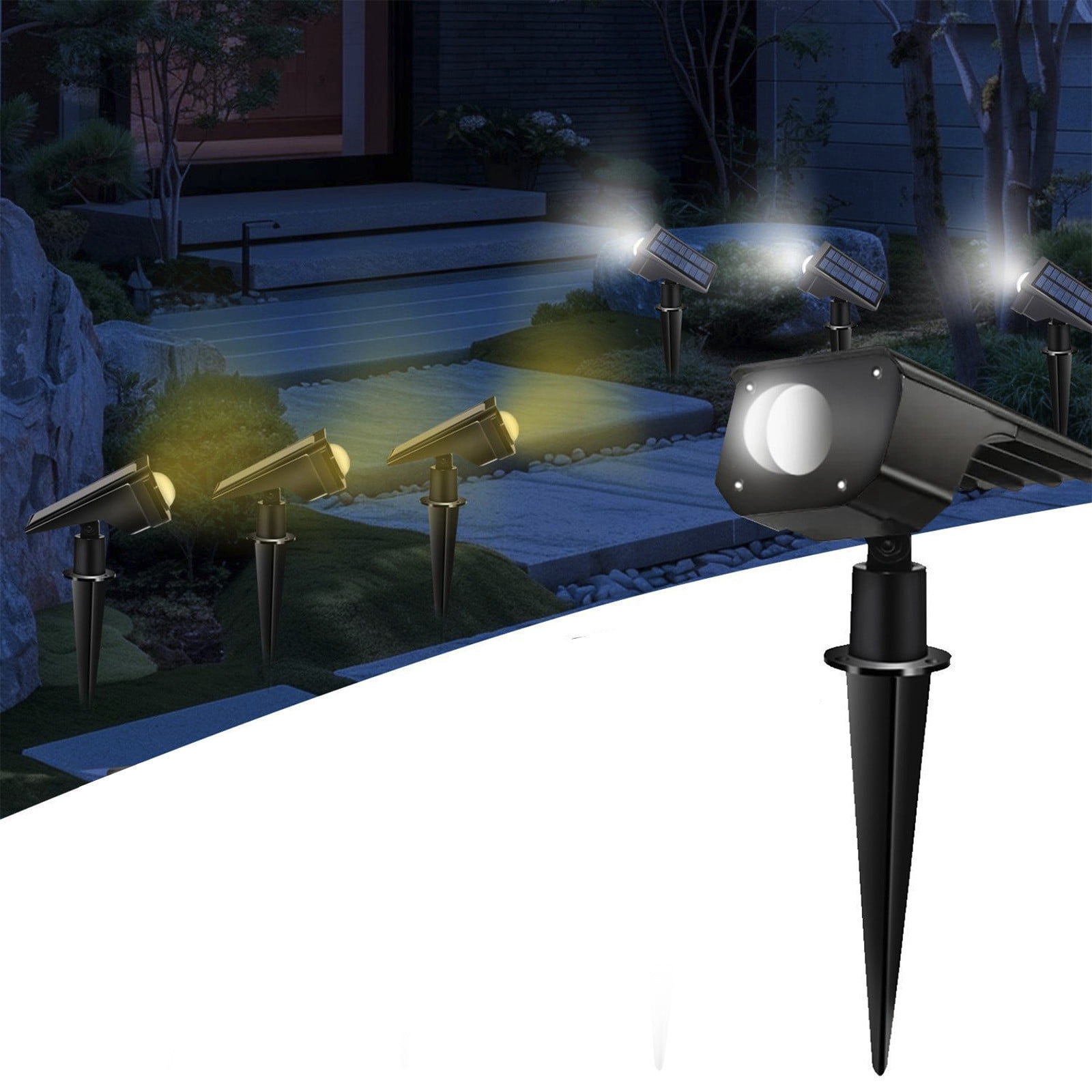 TopLLC Solar Landscapes Spots Lights Outdoor Waterproof Solar Powered Wall Lights 2 In 1 Adjustable Two Colors Lights For Garden Yard Driveways Walkway Pool Patio Plastics Solar Lights