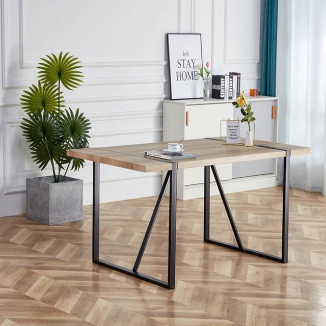 Noble House 55 inch minimalist retro rectangular wood grain dining table,Black,Wood