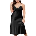 thumbnail image 1 of Timegard Nuisettes Sans Manches pour Femmes Col en V Profond Bretelles Ajustables Chemise de Nuit Fente Latérale Longue Robe, 1 of 8