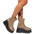 thumbnail image 4 of Women's Shoes Wedge Heel Ankle Boots Flat Side Zipper Round Toe Solid Color Nude Platform Boots, 4 of 8