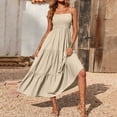 thumbnail image 1 of Mefallenssiah Robe Longue de Plage Bohème pour Femme à Bretelles Spaghetti, Smockée, à Volants, Sans Manches, Unie, Maxi, 1 of 9