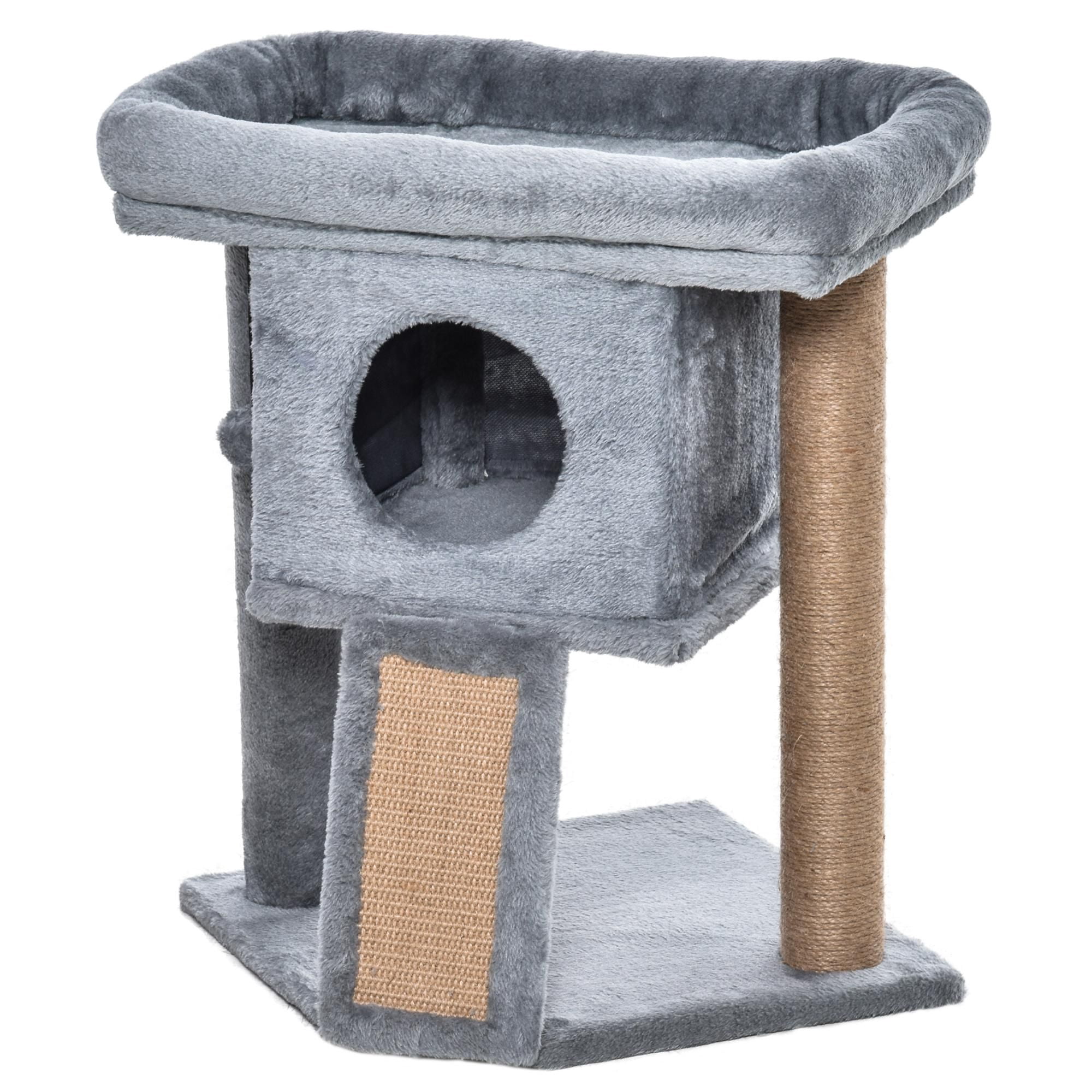 Small Light Grey Cat Tree Tower with Perch & Scratching Post - Indoor Kitty Condo, 22.4" High, Compact Cat Furniture for Living Room & Bedroom