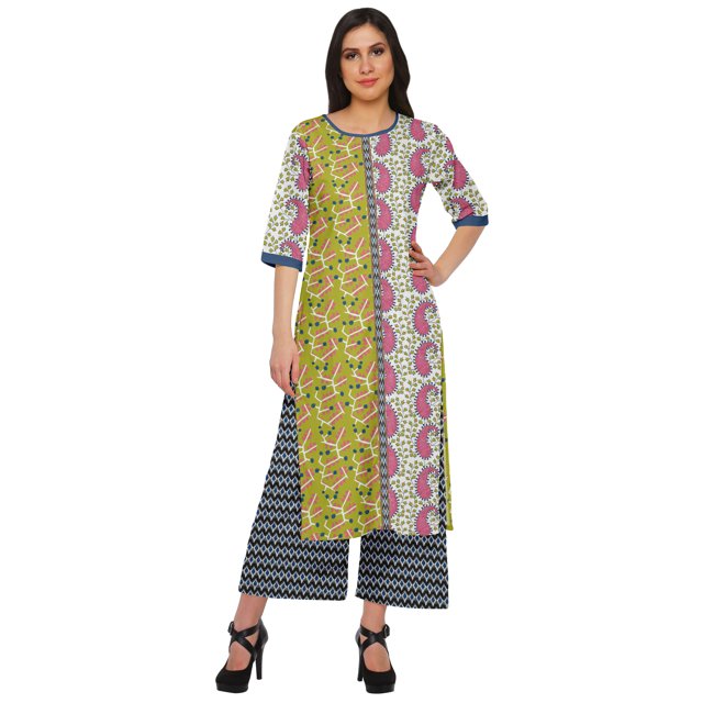 Moomaya Ensemble Décontracté en Viscose Style Santoon pour Femmes, Ensemble Palazzo 2 Pcs, Robe, Tenue Ethnique