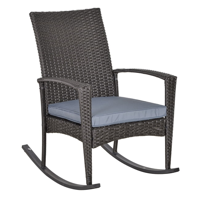 Outsunny Chaise Berçante d'Extérieur en Rotin PE avec Coussin Gris