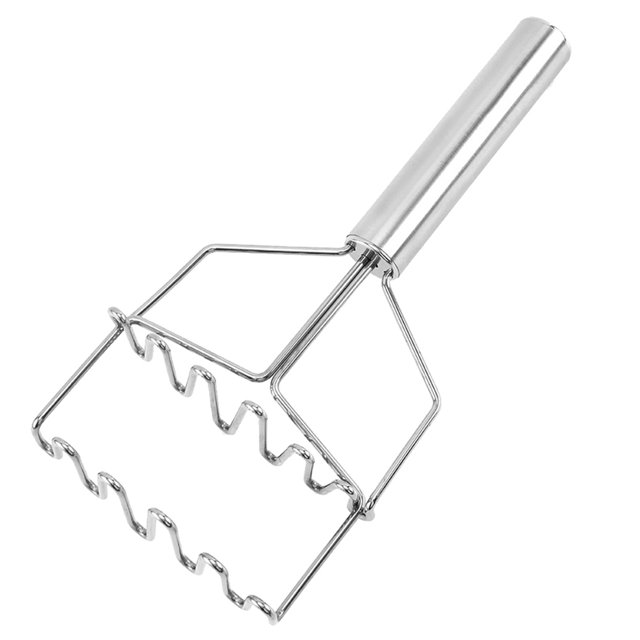 Coofit Presse-Purée en Acier Inoxydable à Double Couche avec Poignée Antidérapante, Fini Argenté. le Presse-Purée Présente une construction Robuste en Acier Inoxydable avec une Plaque en zigzag pour Écraser Efficacement les Aliments Mollement Cuits comme les Pommes de Terre et les Citrouilles. les Dimensions Sont 25,5 x 11,5 cm (10,04 x 4,53 Po) pour Taille 1 et 24,5 x 10,5 cm (9,65 x 4,13 Po) pour Taille 2.