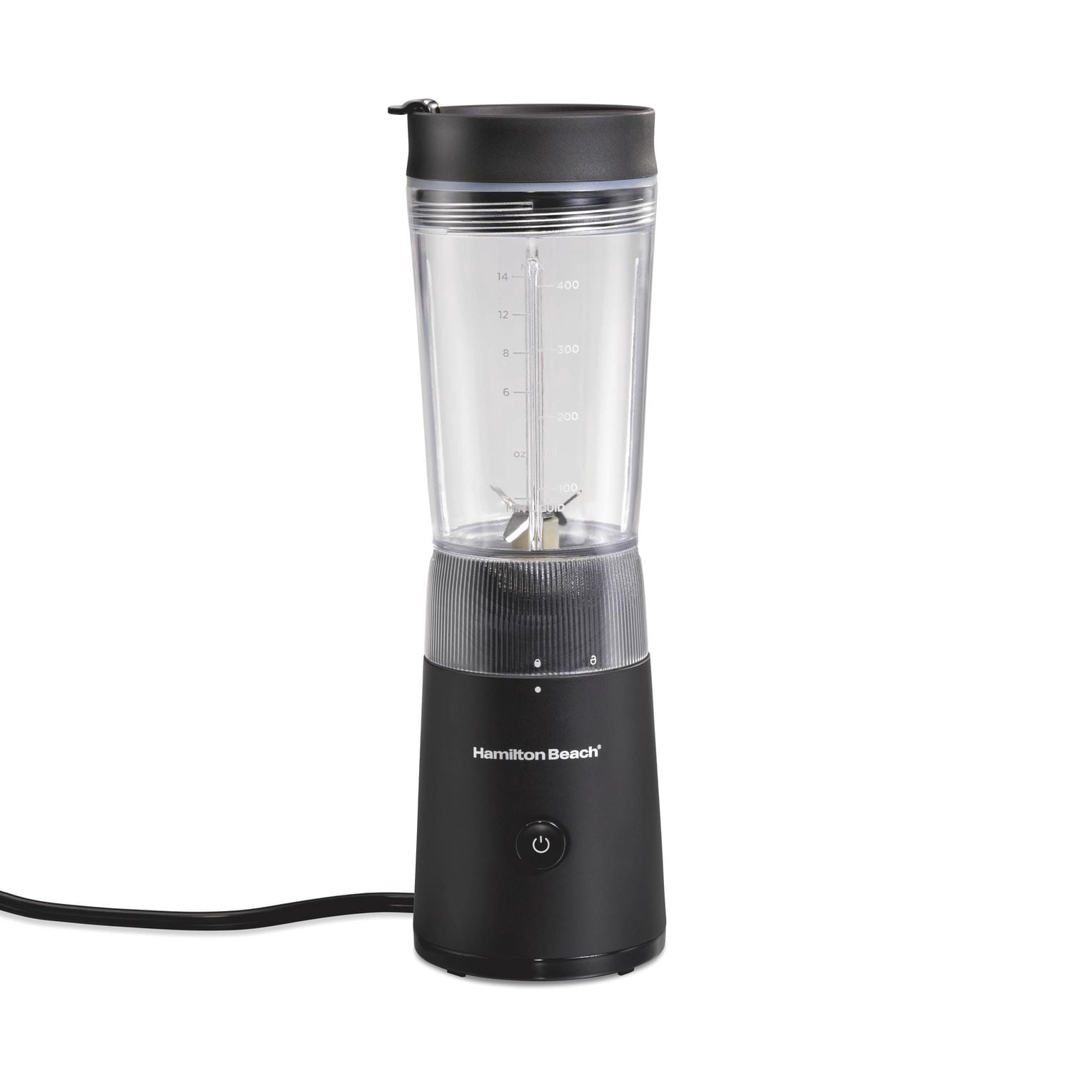 Hamilton Beach Personal Blender with Leak-Proof Travel Lid, Stainless Steel Blades, 14 oz Jar, 300W Peak Power, Black, 51190C