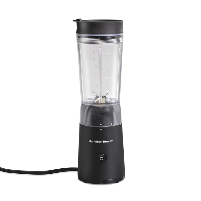 Hamilton Beach Blender personnel avec couvercle de voyage à fuites, lames en acier inoxydable, 14 oz Jar, 300W Puissance maximale, noir, 51190C