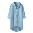 thumbnail image 2 of Weiqiqre Womens Spring Tops Oversized Linen Shirts Blouses Tops Long Sleeve High Low Button Up Shirts, 2 of 4
