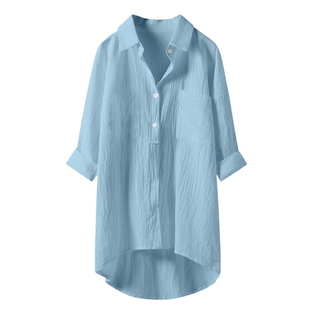 Liquidation! Hauts Grande Taille pour Femmes, Blouse à Manches Courtes d'Été pour Femmes, Blouse Décontractée Unie avec Poches, Col Rabattu, Mode Été
