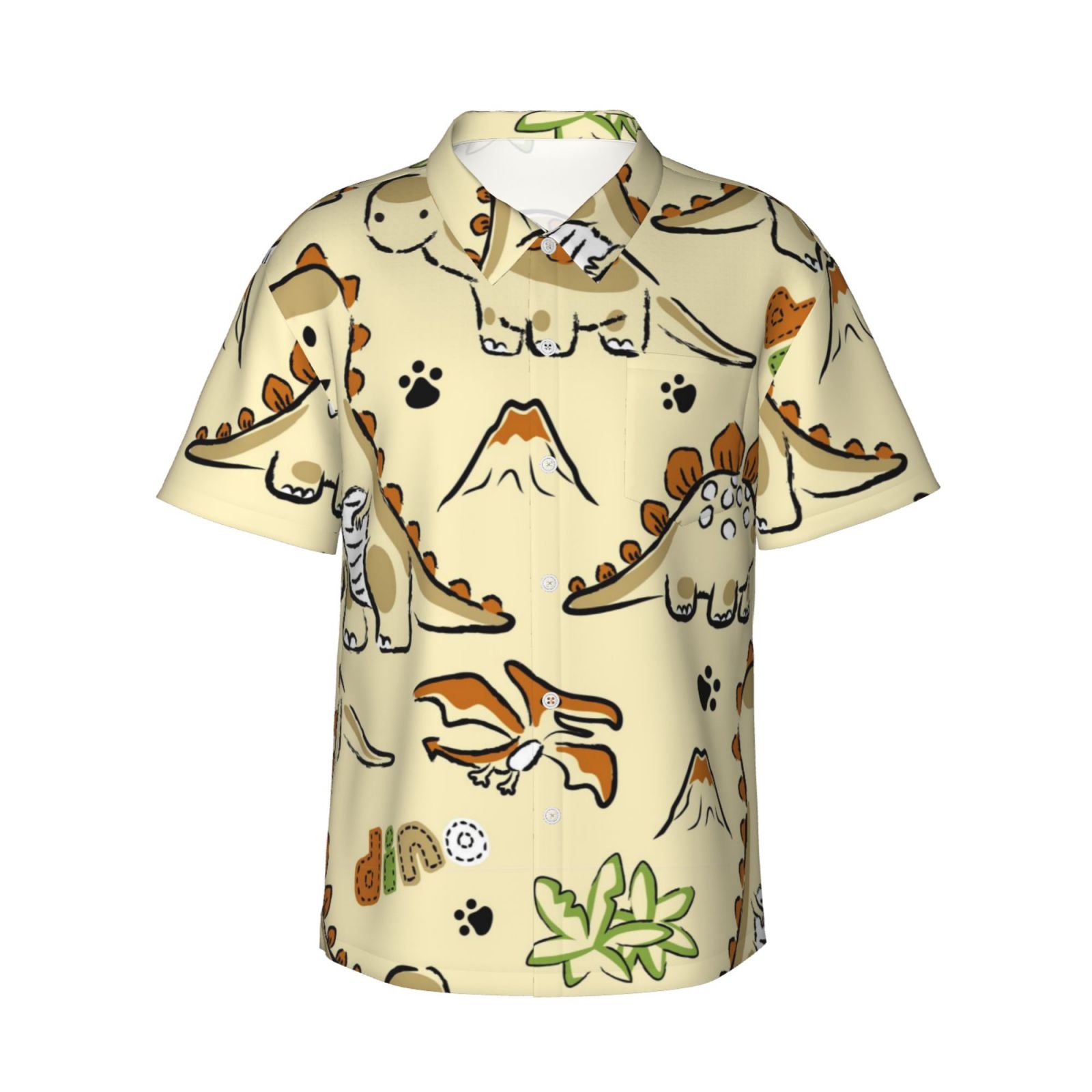 KLL Cartoon Dinosaurs Pattern Men's Hawaiian Shirt Short Sleeve Button Down Beach Shirts,Small