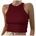 thumbnail image 1 of Hiiyo Women's Solid Color Ribbed Tank Top Summer Casual Sleeveless Crop Tops, Red XL, 1 of 4