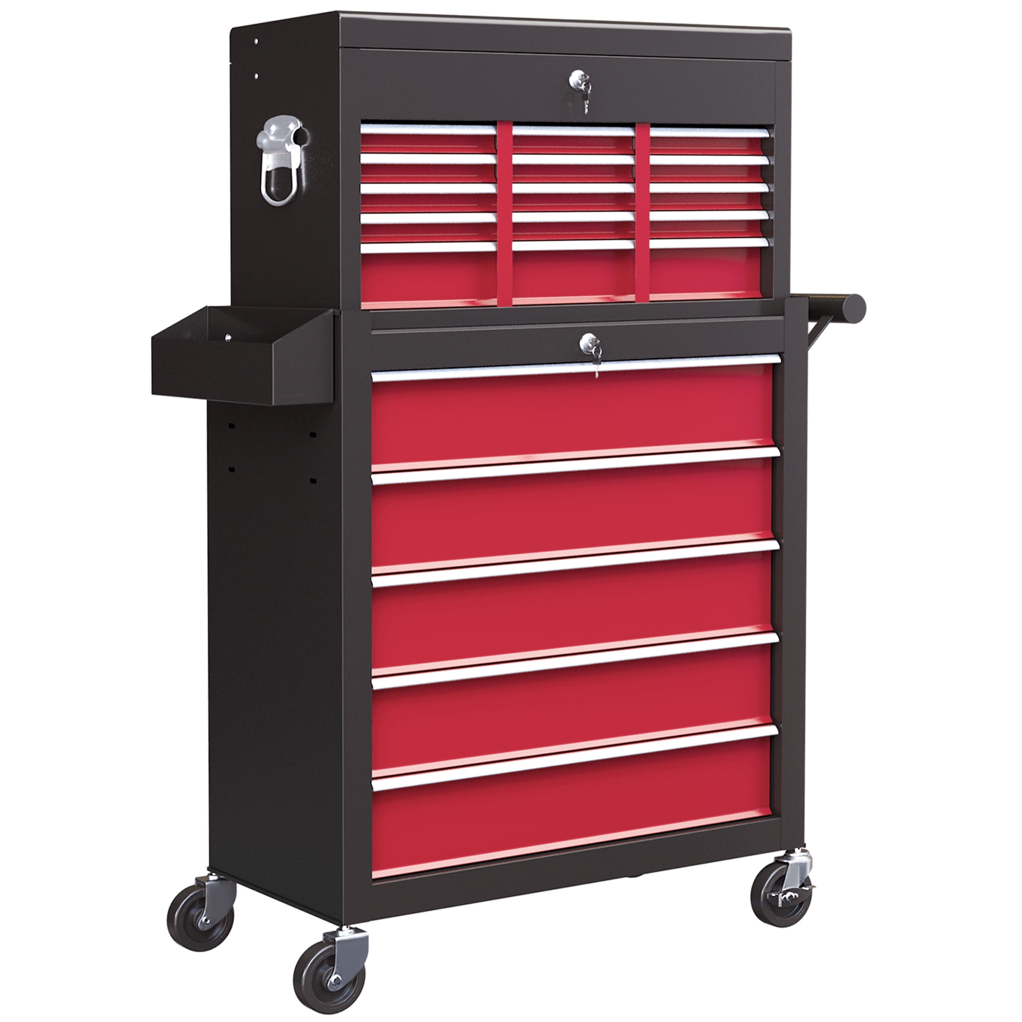 HOMCOM Coffre à outils roulant, cabinet de rangement à outils verrouillable avec 14 tiroirs