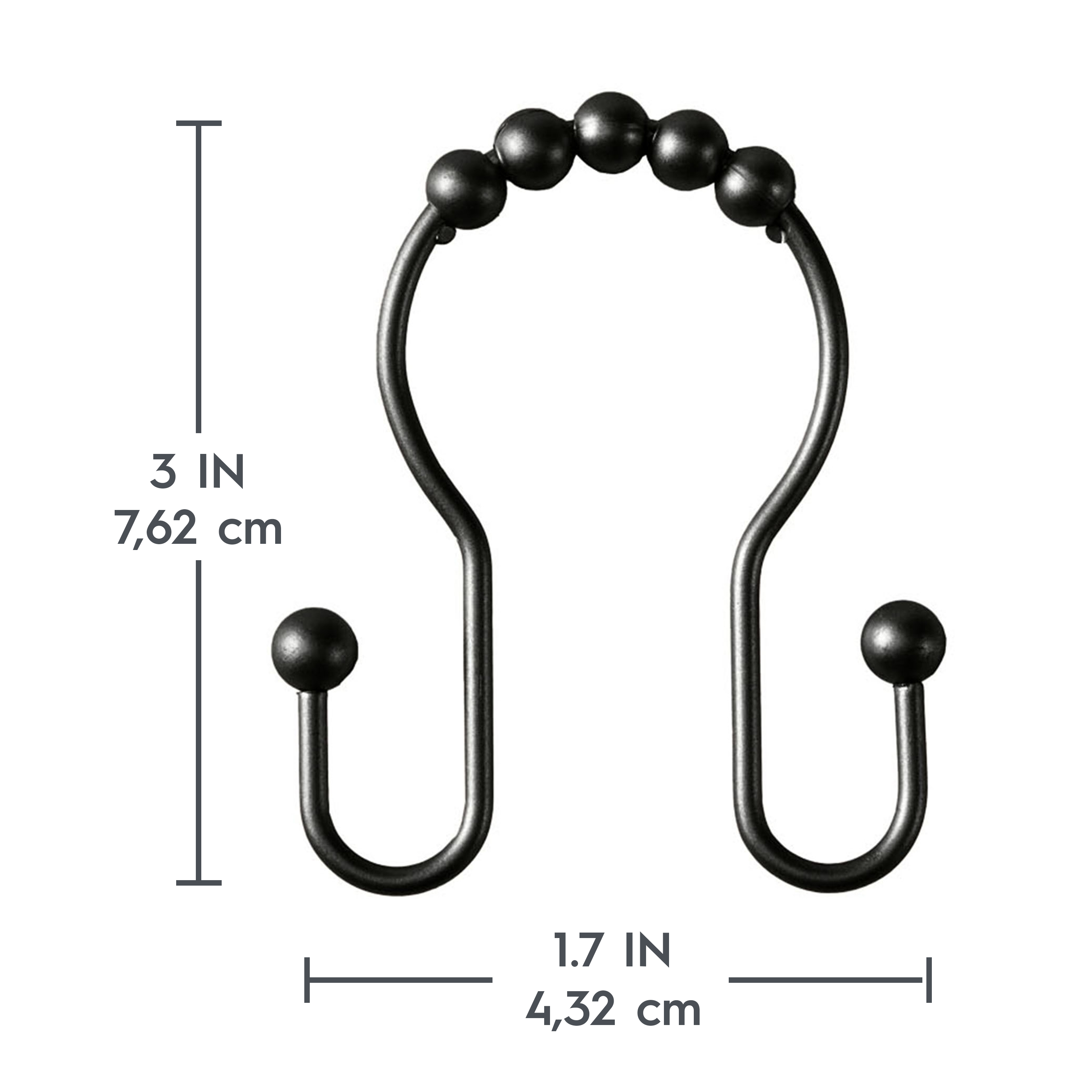 Better Homes & Gardens Rustproof Double Easy Glide Shower Hooks, Stainless Steel, Matte Black, Set of 12