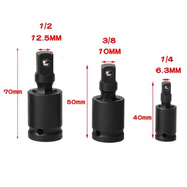 Lefu 3pcs 1/2 Impact Universal Joint Set 360 Degree Air Impact Wobble Socket Adapter