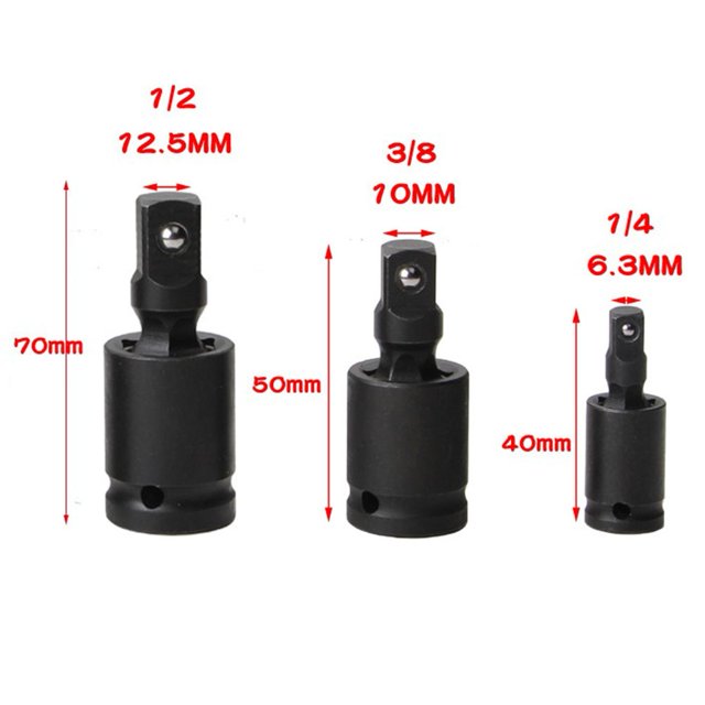 Lefu 3pcs 1/2 Impact Universal Joint Set 360 Degree Air Impact Wobble Socket Adapter
