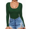thumbnail image 2 of Chandails à Manches Longues pour Femmes Hauts Ajustés Col Rond T-Shirts Ajustés Hauts de Sortie T-Shirts Basiques Vert, 2 of 6