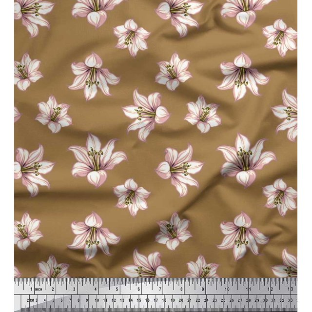 Soimoi Tissu de Crêpe de polyester Brun Lys Imprimé Floral par la Cour 42 Pouces de Large