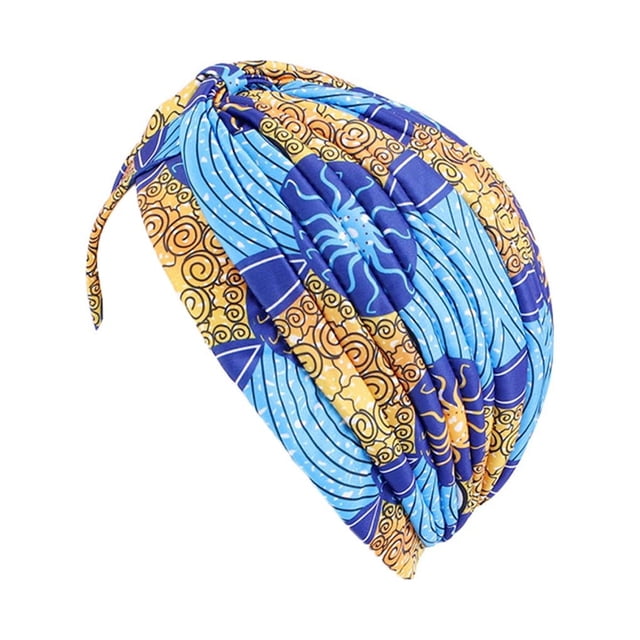 Ladies Turban Polyester Reusable Washable Foldable Decorative Cap Indoor Outdoor Walking Working Head Bonnet Beanie Blue