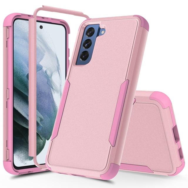 Samsung Galaxy S21 FE Étui Rigide par Phonesmart, Comprenant Deux Couches de Matériau Antichoc avec un Dos en PC Solide et un Pare-Chocs en TPU Souple. l'Étui Est Présenté en Fini Rose avec une surface Texturée, Offrant une protection Intégrale avec Quatre Coins Coussinés Antichute et des Bords Surélevés Autour de l'Écran et de l'Objectif de l'Appareil Photo. des Découpes Précises et des Boutons Tactiles Assurent un Accès Facile à Toutes les Fonctionnalités du Téléphone. l'Image Affiche l'Étui sous Plusieurs angles, Mettant en