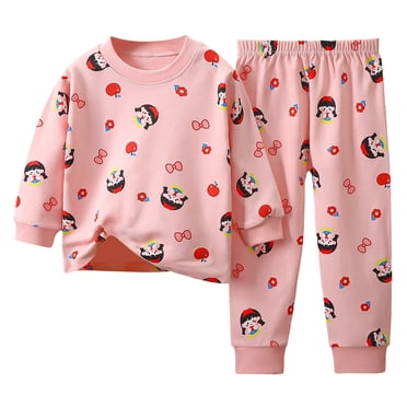 Pandaie 3M-6Y Toddler Baby Clothes Boy Girl Fall Winter Pajama Outfits Cute Long Sleeve Sweatshirt Pullover and Pjs Bottom Pants Set Pink